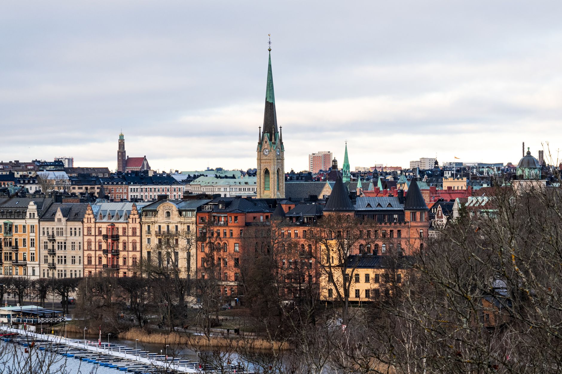 scenic stockholm skyline with historic church